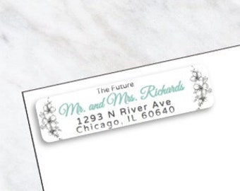 Future Mr. and Mrs. Custom Return Address Labels - sketched flowers, personalized wedding return address labels