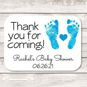 Thank you for coming baby shower favor label, footprint favor sticker, custom baby shower sticker, personalized baby shower label