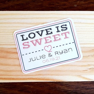 El amor es dulce pegatinas de boda, el amor es dulce favor etiquetas, pegatinas de favor personalizado, etiquetas de favor personalizado