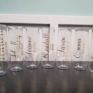 Champagnerflöten aus Kunststoff, Flöte ohne Stiel, personalisierte Flöte, Brautparty Geschenk, Hochzeit, Junggesellinnenabschiene, Brautjungfern