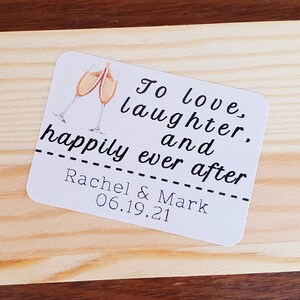To love, laughter, and happily ever after - custom wedding favor stickers, personalized wedding favor labels