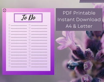 Lavendar To Do List: Productivity Checklist (Instant Download)