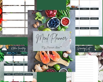 Weekly Meal Planner Bundle: Recipe Book, Grocery List (Digital)