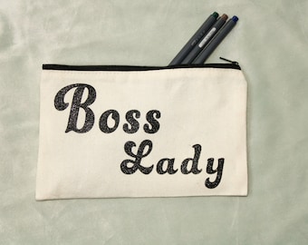 Personalized Canvas Pencil Case: Glitter Name Pouch