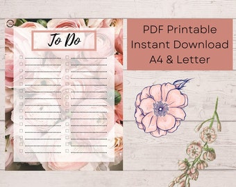Floral To Do List for Productivity (Instant Download)