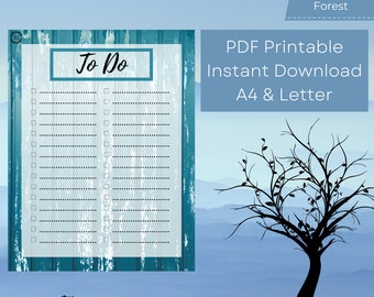 Blue Forest To Do List: Printable Productivity Checklist (Digital Download)