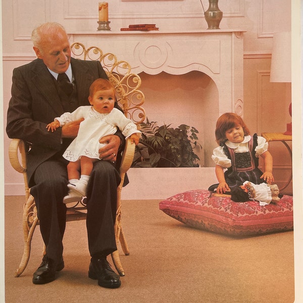 Original Vintage Phildar 8701 Baby Babies Long Sleeved Dress 4 Ply KNITTING PATTERN - Sizes 17-20"