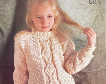 Original Vintage Patons 7933 Children Childs Textured Sweater Clansman DK KNITTING PATTERN - Sizes 22-30"