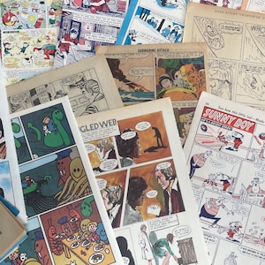 Vintage Ephemera - Children’s COMIC STRIP Cartoon Book Pages Bundle of 55 Sheets - Ideal for Paper Crafts, Scrapbooking, Decoupage, Journals