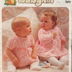 Original Vintage Hayfield Babykin 1476 Baby Babies Lacy Dress 3 Ply KNITTING PATTERN - Sizes 16-20"