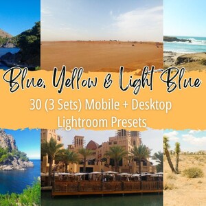 30 Mobile Lightroom Preset Bundle | Blue, Yellow, Light Blue | Travel Influencer Presets | Instagram Filters Package | Summer Preset Bundle