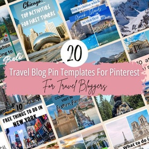 20 Travel Blog Pin Templates For Pinterest | Canva Pinterest Templates | Travel Blogger | Travel Pin Templates | Pinterest Pin Template