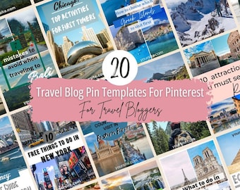 20 Travel Blog Pin Templates For Pinterest | Canva Pinterest Templates | Travel Blogger | Travel Pin Templates | Pinterest Pin Template