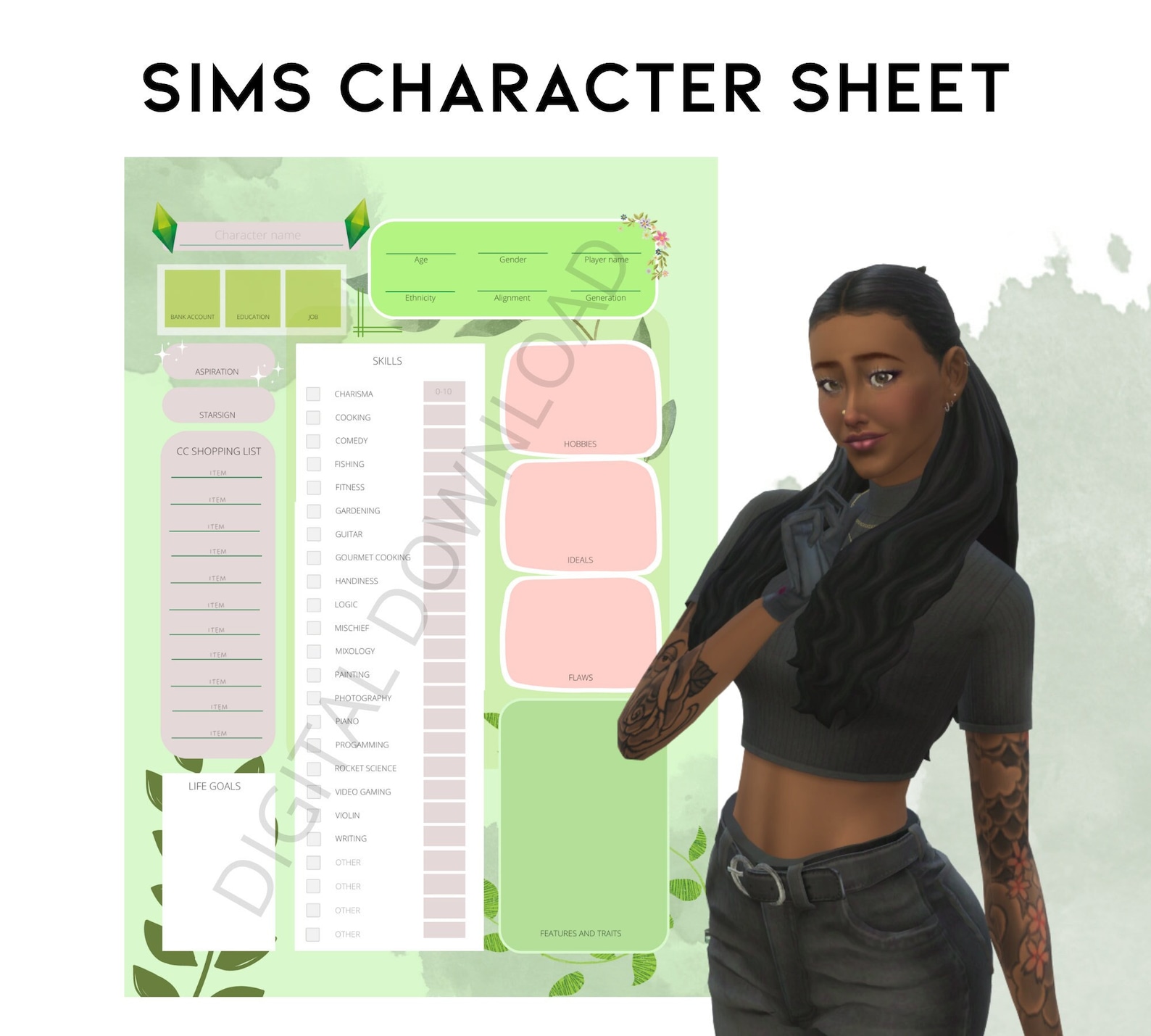 Printable Sims Character Sheet. Unfold Your Character and Their ...