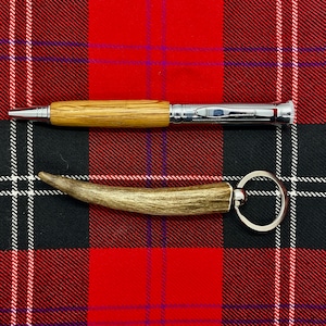 Scotch Whisky Barrel Ballpoint Pen & Scottish Deer Antler Key Ring, Great for a Writers, Whiskey Lover, Birthday Present or Christmas Gift