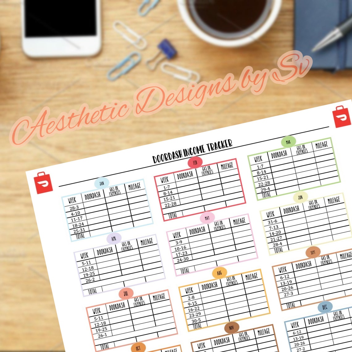 Doordash Mileage Tracker Tracker Tax Etsy