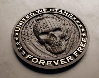 Patriotic Skull 3D STL File: Eagle & Flag CNC Router/Printer (Digital File)