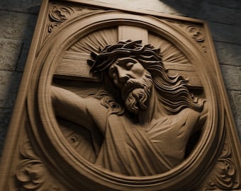 Diseño 3D STL de Jesús en la Cruz en Bajorrelieve para Routers CNC (Archivo Digital)