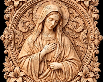 3D Illusion Virgin Mary Night Light – Baroque Engraving File (SVG, PNG)