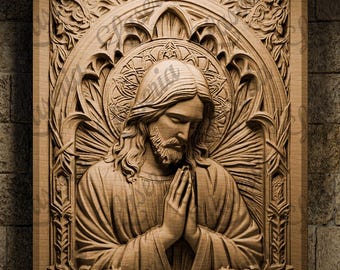 Jesus Praying Relief 3D STL Design: CNC Router & 3D Printing (Digital File)