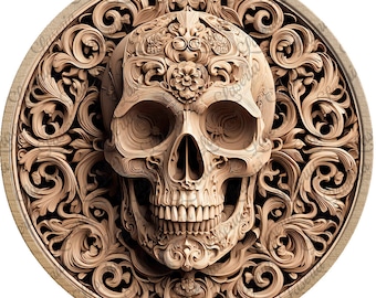 Elegant 3D-gravureontwerp met gotische schedel voor CO2-lasermachines