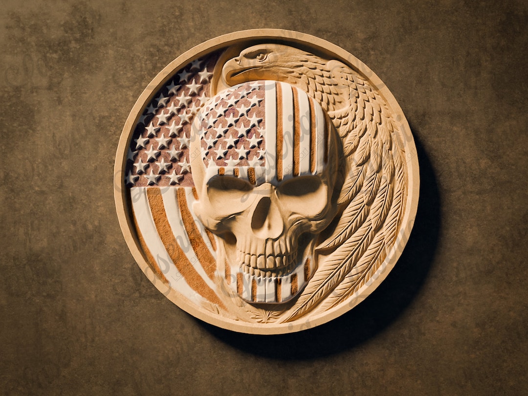 3D STL File of Skull With American Flag and Eagle for CNC Router and 3D ...