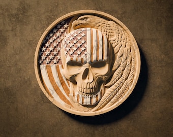 Skull American Flag Eagle 3D STL File: CNC Router & 3D Printing (Digital Download)