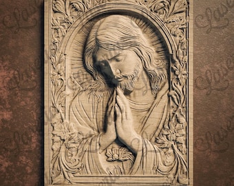 Praying Jesus 3D STL File: CNC Router & 3D Printing Artwork (PDF Download)