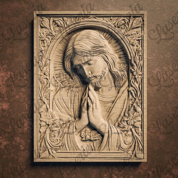 Praying Jesus 3D STL File: CNC Router & 3D Printing Artwork (PDF Download)
