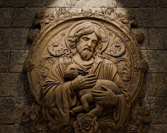 3D STL Design Jesus with Lamb for CNC Routers and 3D Printing