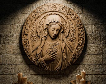 Virgin Mary Relief 3D STL Design for CNC & 3D Printing