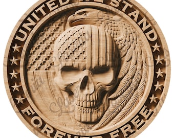 3D Illusion Design - Patriotic Skull & Eagle | CO2 Laser | Diode Laser | Glowforge