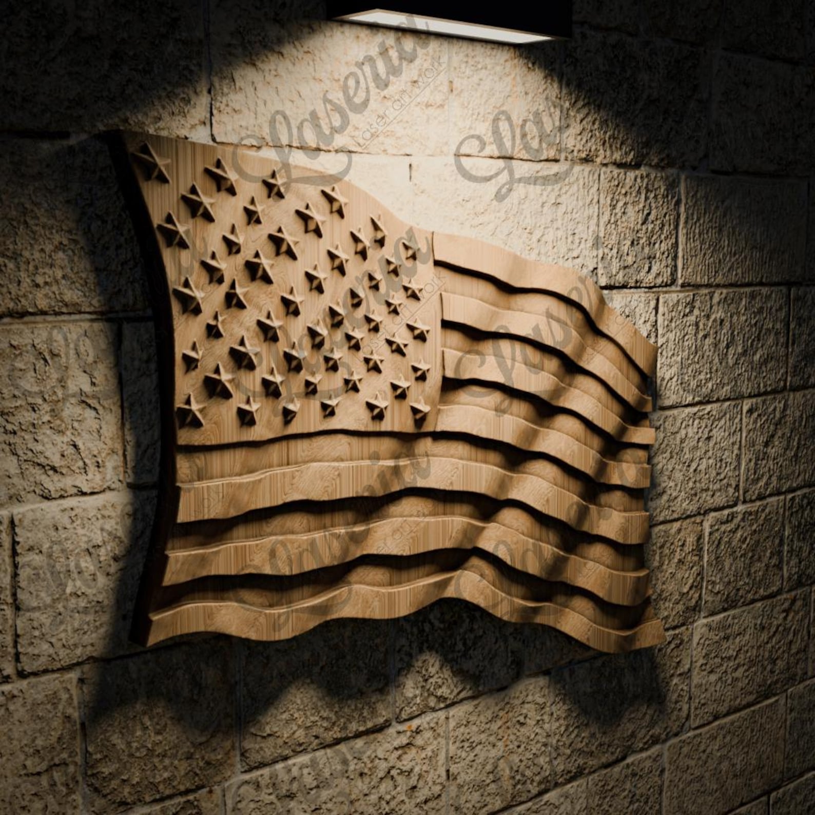 3D STL Design Waving American Flag Relief for CNC Routers and 3D ...