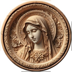 Archivo digital de grabado de ilusión 3D de la Virgen María, láser de CO2, diodo, Glowforge, SVG, PNG, decoración de arte sacro DIY