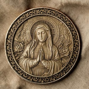 Mapa de profundidade 3D Moeda da Virgem Maria | Gravura a laser de fibra | Fatia 3D LightBurn
