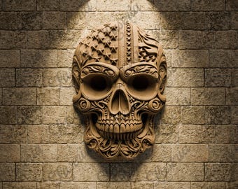 3D STL Design American Flag Skull for CNC Routers and 3D Printing