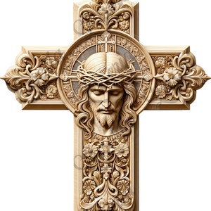 Fichier de gravure 3D Crucifix Jesus, Laser CO2 SVG/PNG, conception oeuvre d'art croix religieuse