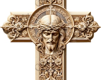 Crucifix Jesus 3D Illusion Engraving File, CO2 Laser SVG/PNG, Religious Cross Artwork Design