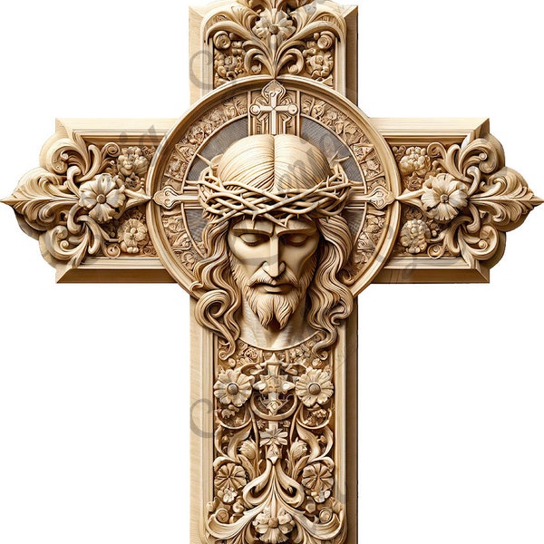 Crucifix Jesus 3D Illusion Engraving File, CO2 Laser SVG/PNG, Religious Cross Artwork Design