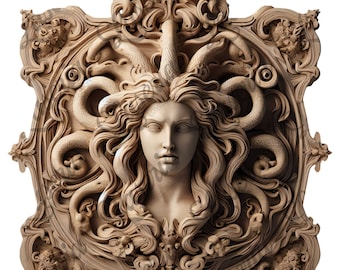 Mythical Medusa Engraving Artwork - 3D Digital File for Laser Engraving, Intricate Classical Mythology Decor