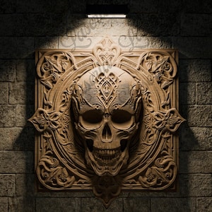 3D STL Design Ornate Skull Relief for CNC Routers and 3D Printing