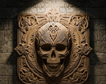3D STL Design Ornate Skull Relief for CNC Routers and 3D Printing