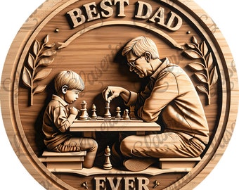 Mejor papá jamás jugando ajedrez Diseño de grabado 3D - Archivo digital para grabado láser, arte de regalo del Día del Padre
