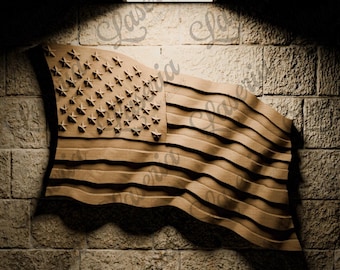 3D STL Design Waving American Flag Relief for CNC Routers and 3D Printing