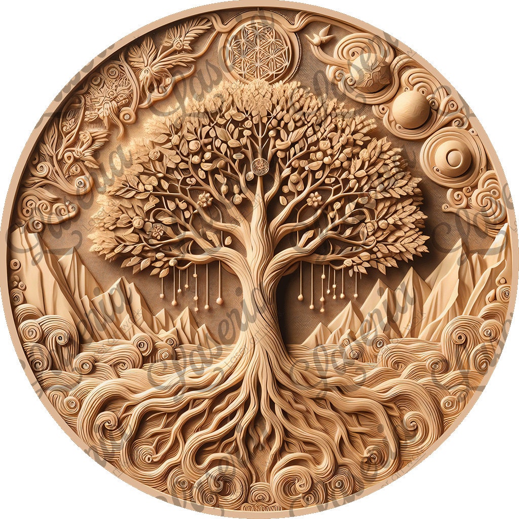 Mystical Life Tree Laser Engraving: Spiritual Woodwork SVG