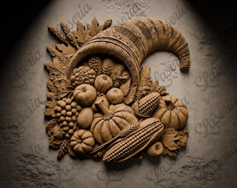 3D Cornucopia STL File: Thanksgiving CNC Router Relief (Digital Download)
