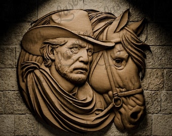 3D STL Design | Cowboy and Horse Bas-Relief | CNC Routers | 3D Printing