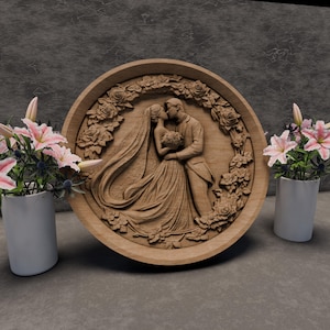 Bröllopsparets relief 3D STL-fil: CNC-fräs och 3D-skrivarmodell (digital nedladdning)