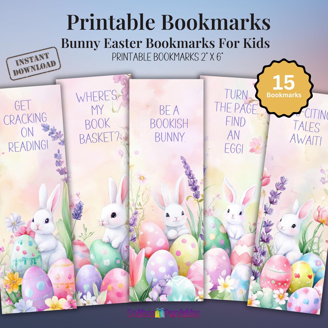 Bunny Easter Bookmarks for Kids - Watercolor Printable Book Lover Gift ...