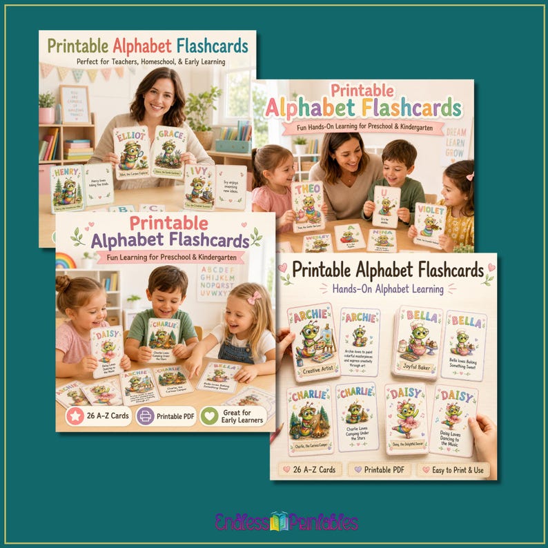 Printable Alphabet Flashcards Front and Back | A-Z Bookworm ABC Cards ...